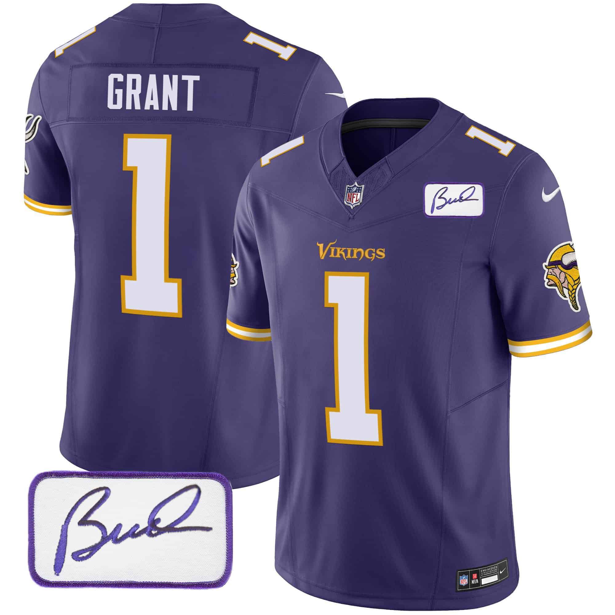 Men Minnesota Vikings #1 Grant Purple 2024 Nike Bud Grant Patch Classic Limited NFL Jersey style 5->indianapolis colts->NFL Jersey